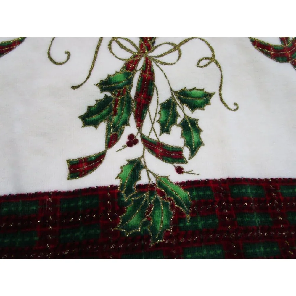 Lenox Holiday Christmas Towel Set Embroidered Holly Tartan Trim EUC